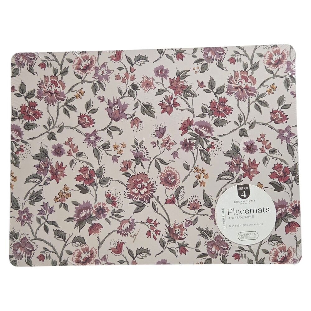 Dream Home‎ Set of 4 Jacobean Multi Placemats Reversible Hard Table Mats 12x16